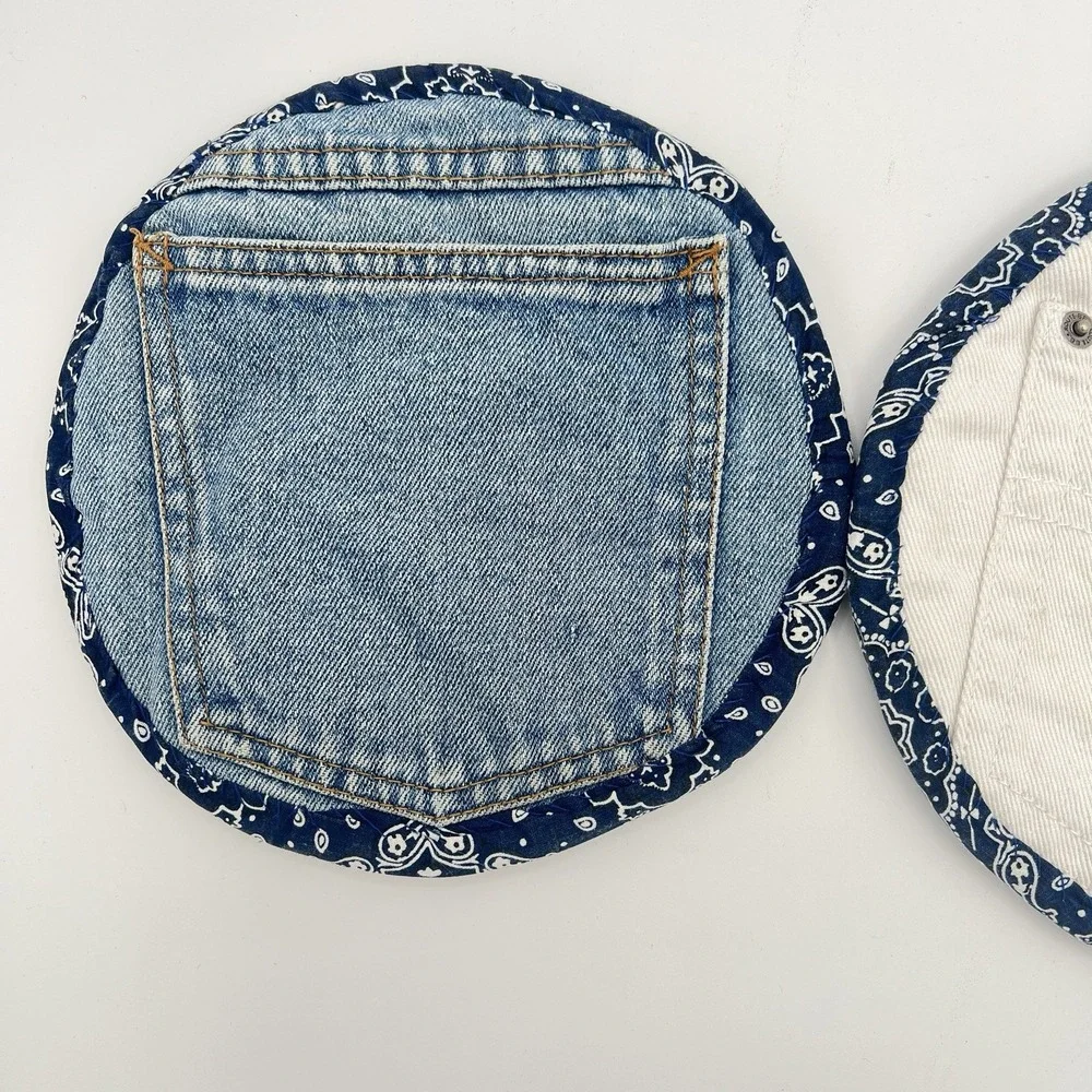 Vintage Handmade Kitchen, hot pads Western Cowboy Print Jean Pockets 8.5